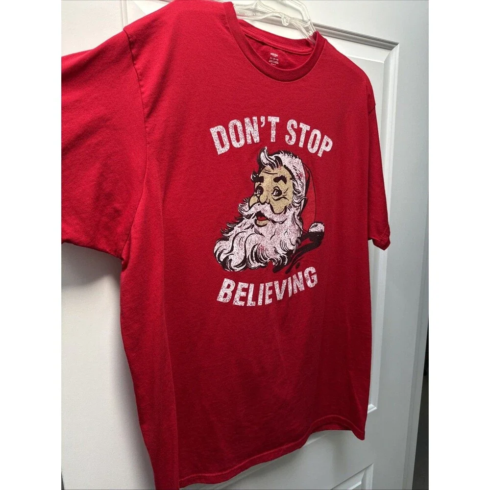 Christmas Santa T-Shirt Men’s 3XL Don't Stop‎ Believing Red Holiday Time Journey